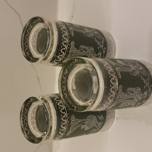 Vintage Set of 3 Libbey Geisha Girl Tumblers Green Flower Festival - Picture 4 of 7